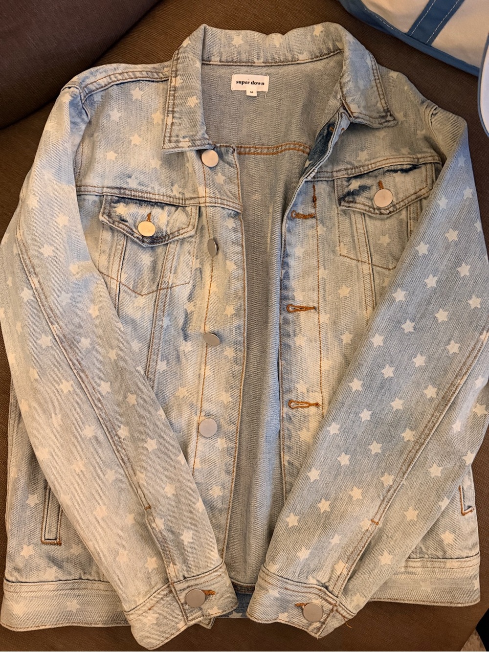 superdown Light Blue Star-Print Denim Jacket